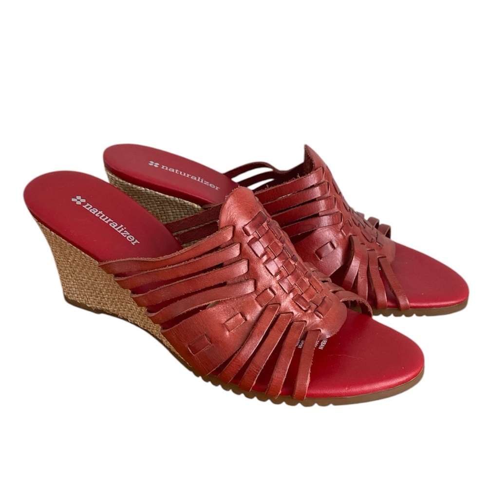 Naturalizer Red Woven Leather Wedge Sandals